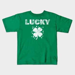 Vintage Style Lucky Clover retro St Patrick's Day good luck St Patrick's Day four leaf Shamrock 4 leaf clover Kids T-Shirt